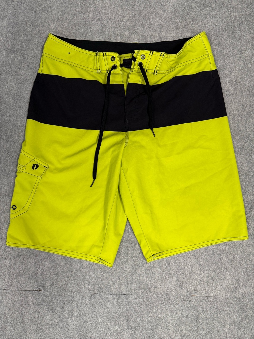 Hang Ten Neon Yellow & Black Striped Board Shorts - Size 32
